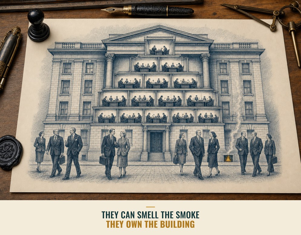 Illustration: a small fire in the basement of a building someone owns.