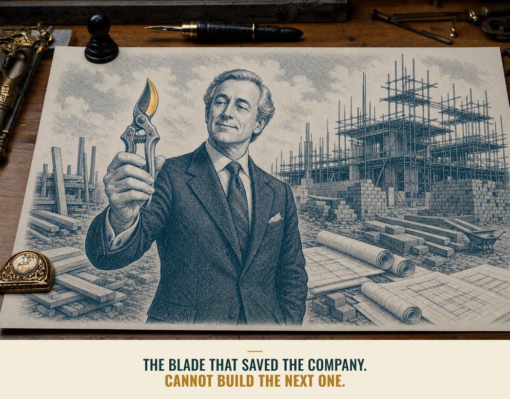 Illustration: the wrong tool for the job, the efficiency leader facing a build-from-nothing task.
